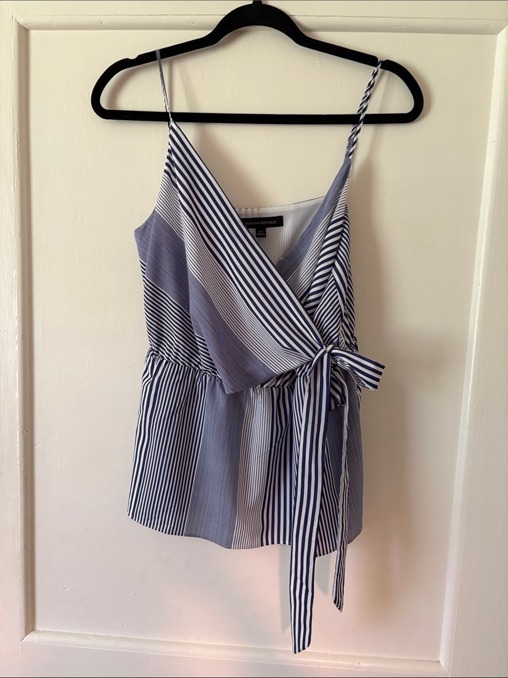 Banana Republic Navy and White Striped Wrap Cami with Side Tie